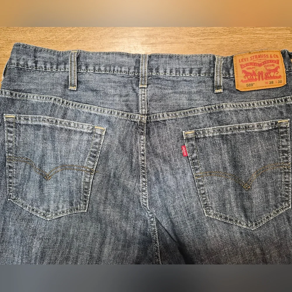 ​Levi’s 569 Loose Straight Leg Mens Jeans Blue Denim 38x27 Hemmed Professionally